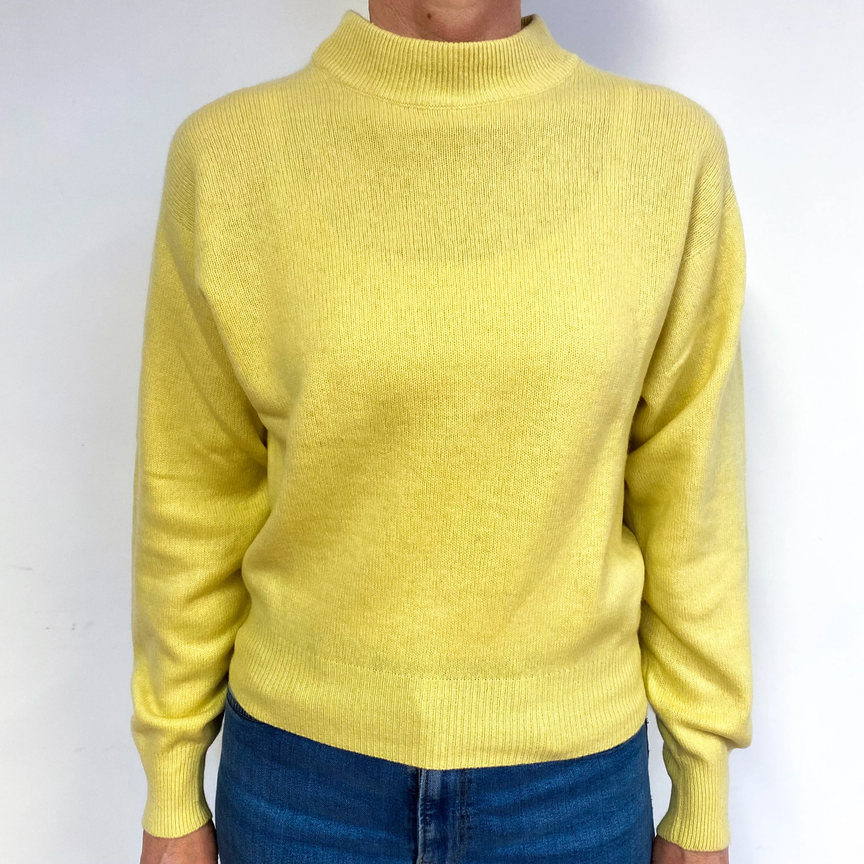 Chartreuse Yellow Cashmere Turtle Neck Jumper Medium