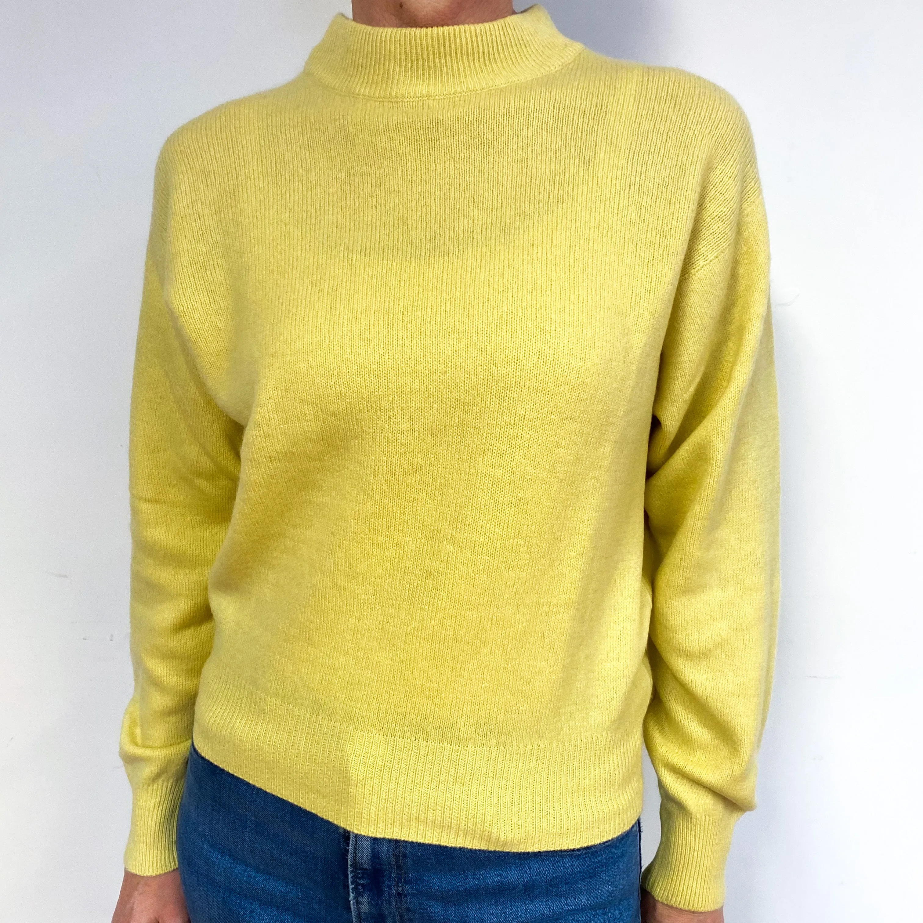 Chartreuse Yellow Cashmere Turtle Neck Jumper Medium