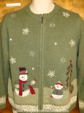 Cheap Green Ugly Christmas Sweater with Snowmen
