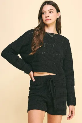 Checked Knit Boxy Crop Sweater