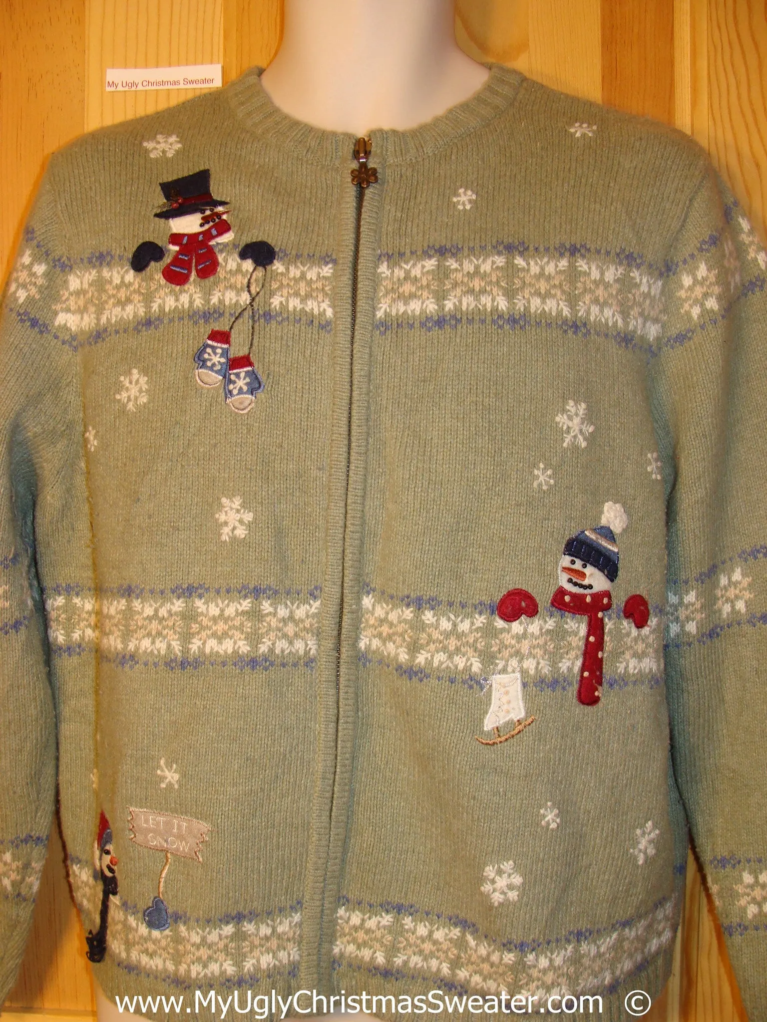 Cheesy Green Christmas Sweater with Snowflakes