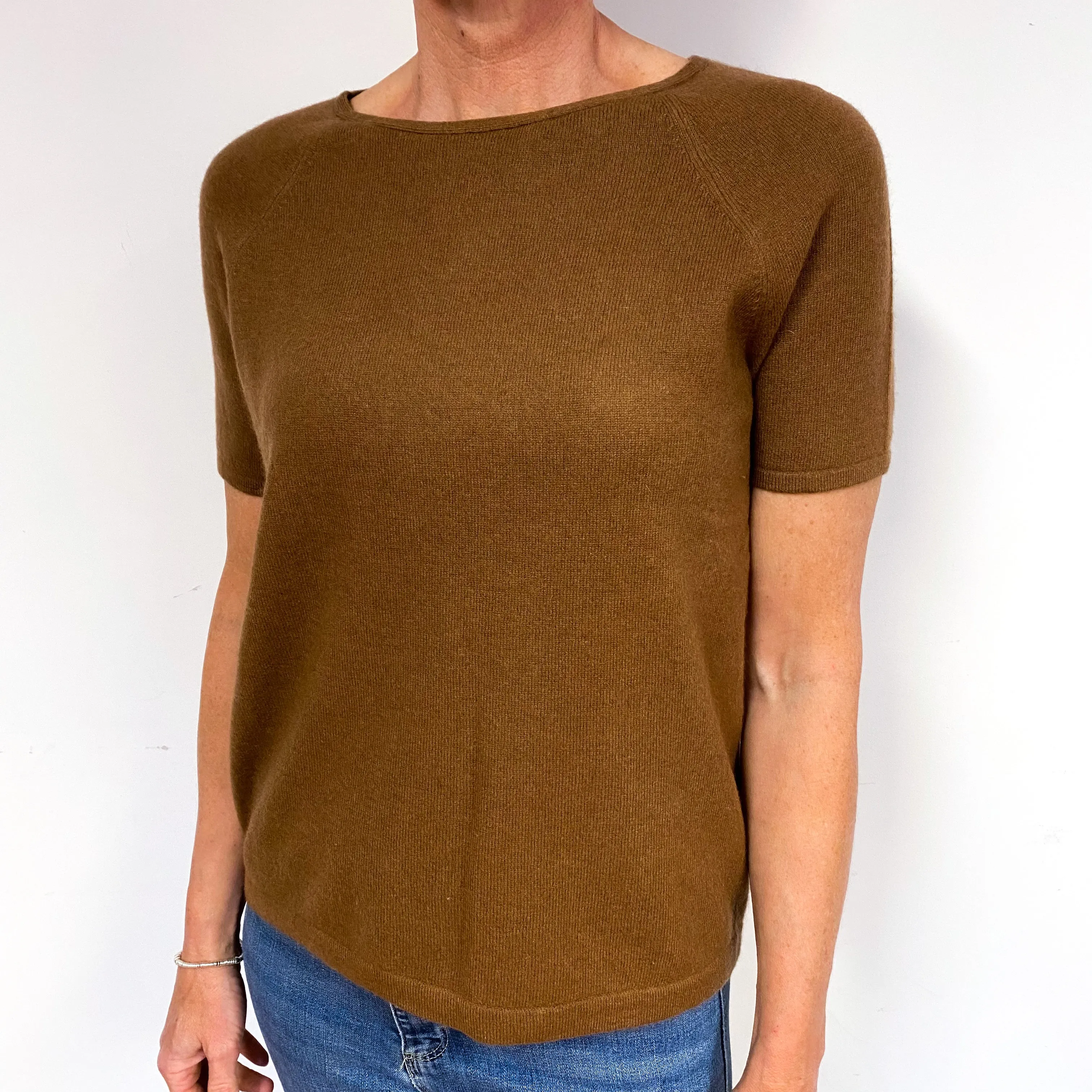 Chestnut Brown Short Sleeve Cashmere Crew Neck Jumper Medium