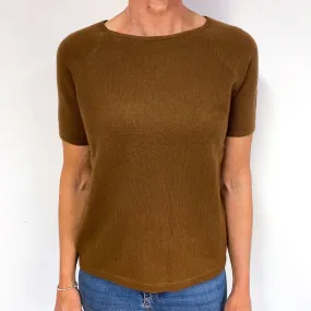 Chestnut Brown Short Sleeve Cashmere Crew Neck Jumper Medium