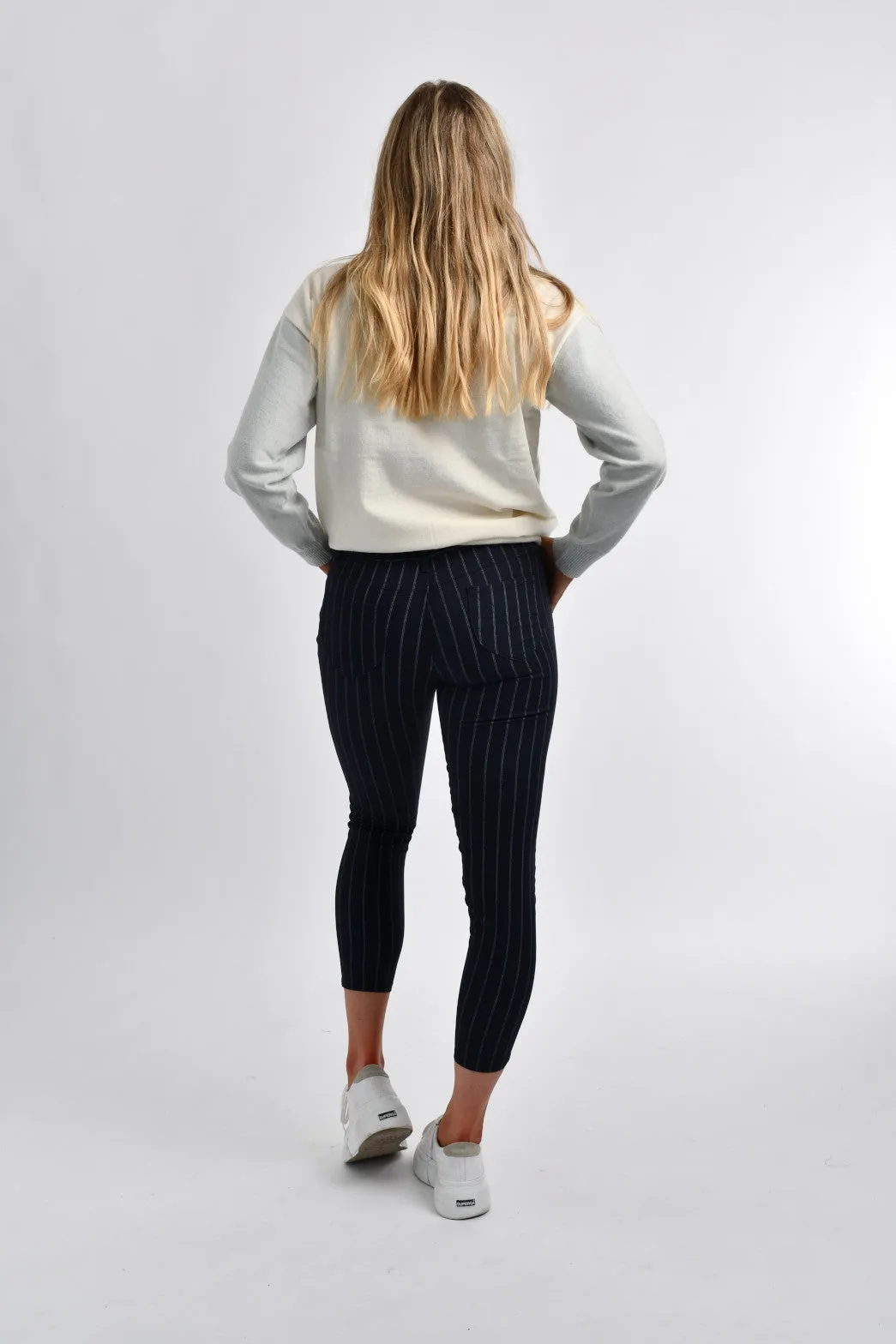 Chino Pants - Navy & White Stripe