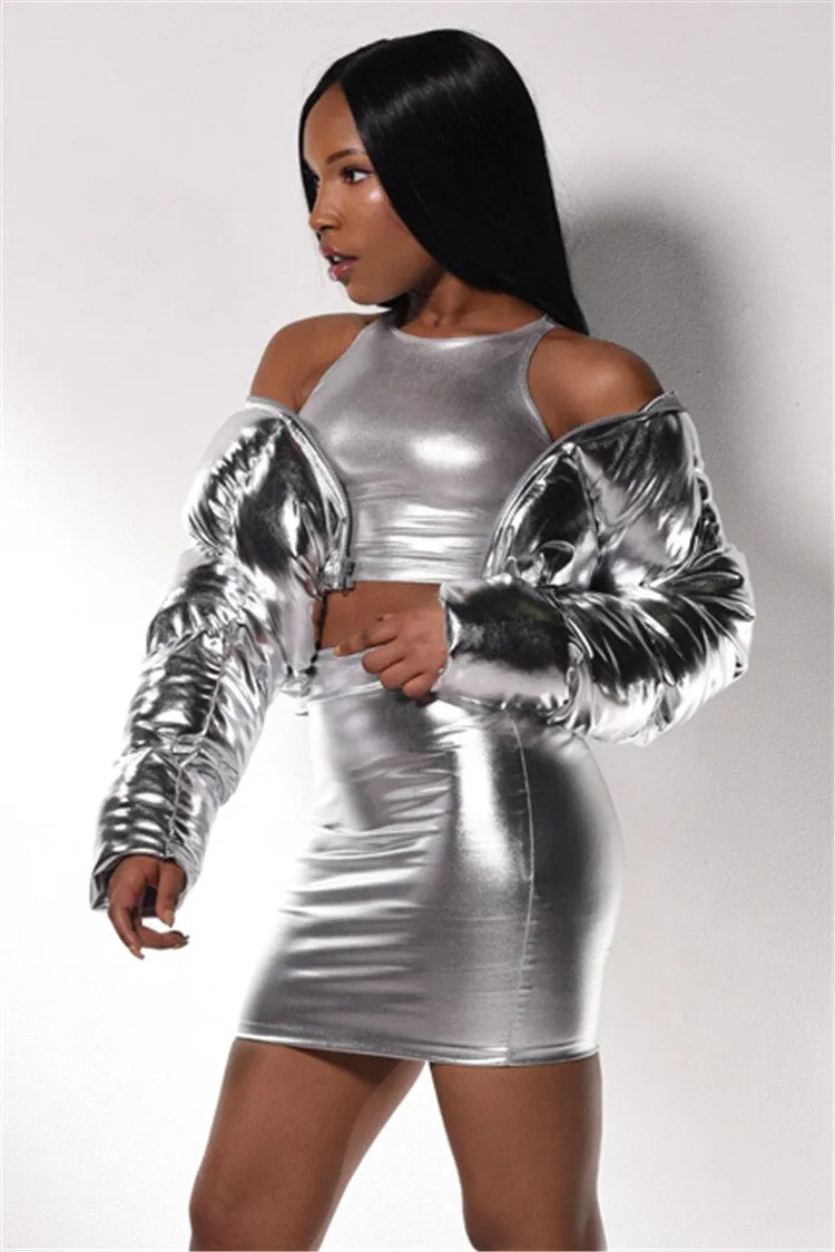 Chrome Hooded Cropped Jacket
