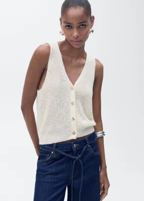 Chunky knit vest with buttons - Light Beige