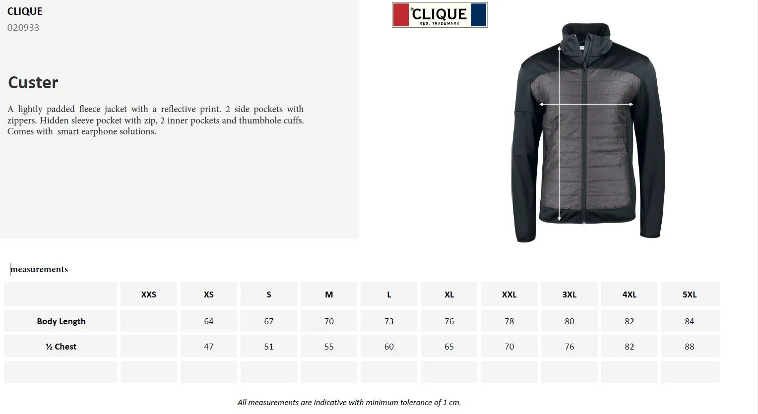 Clique Custer Men's Fleece Jacket | Lightly Padded | Quilted | Reflective Print | Black | XS-3XL