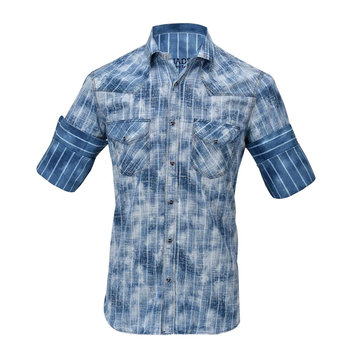 CMJ472V - Cuadra denim stone wash western stripe shirt for men