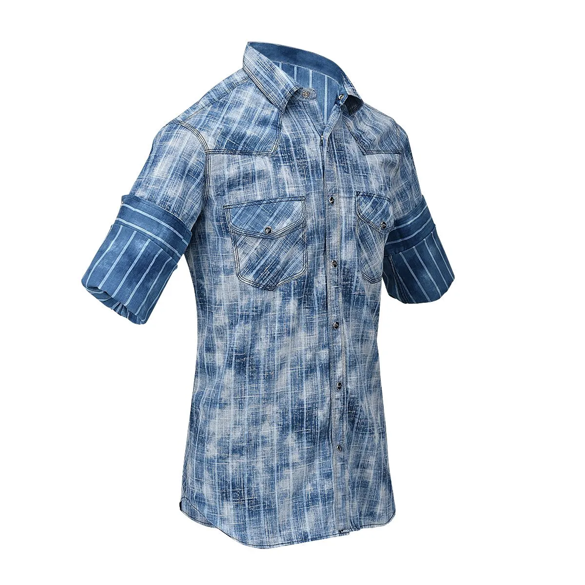 CMJ472V - Cuadra denim stone wash western stripe shirt for men