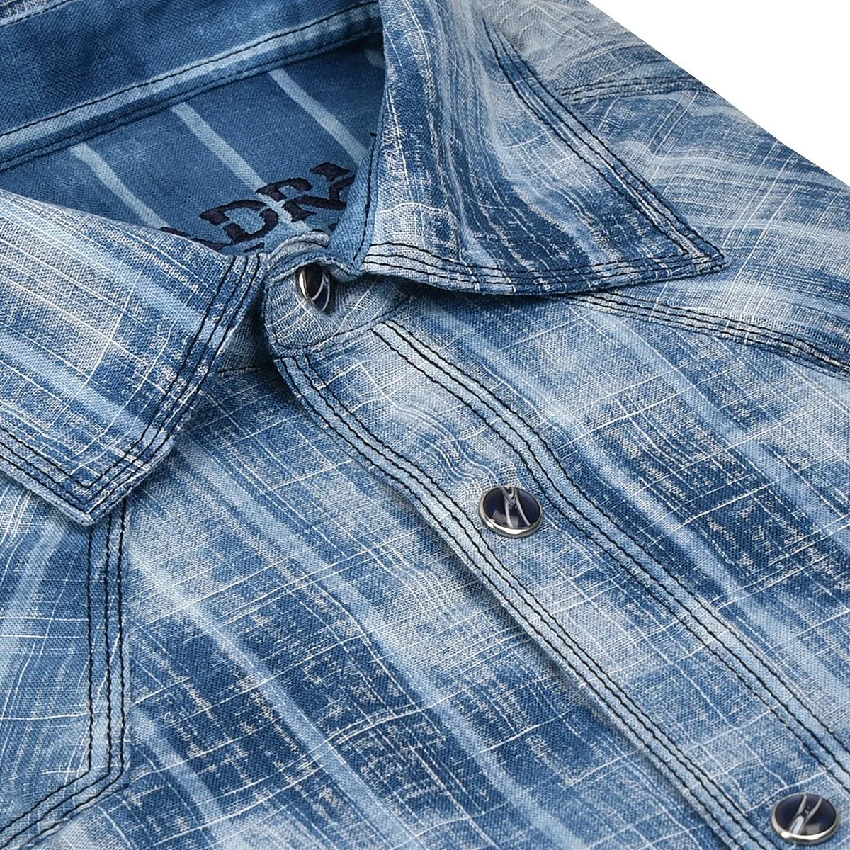 CMJ472V - Cuadra denim stone wash western stripe shirt for men
