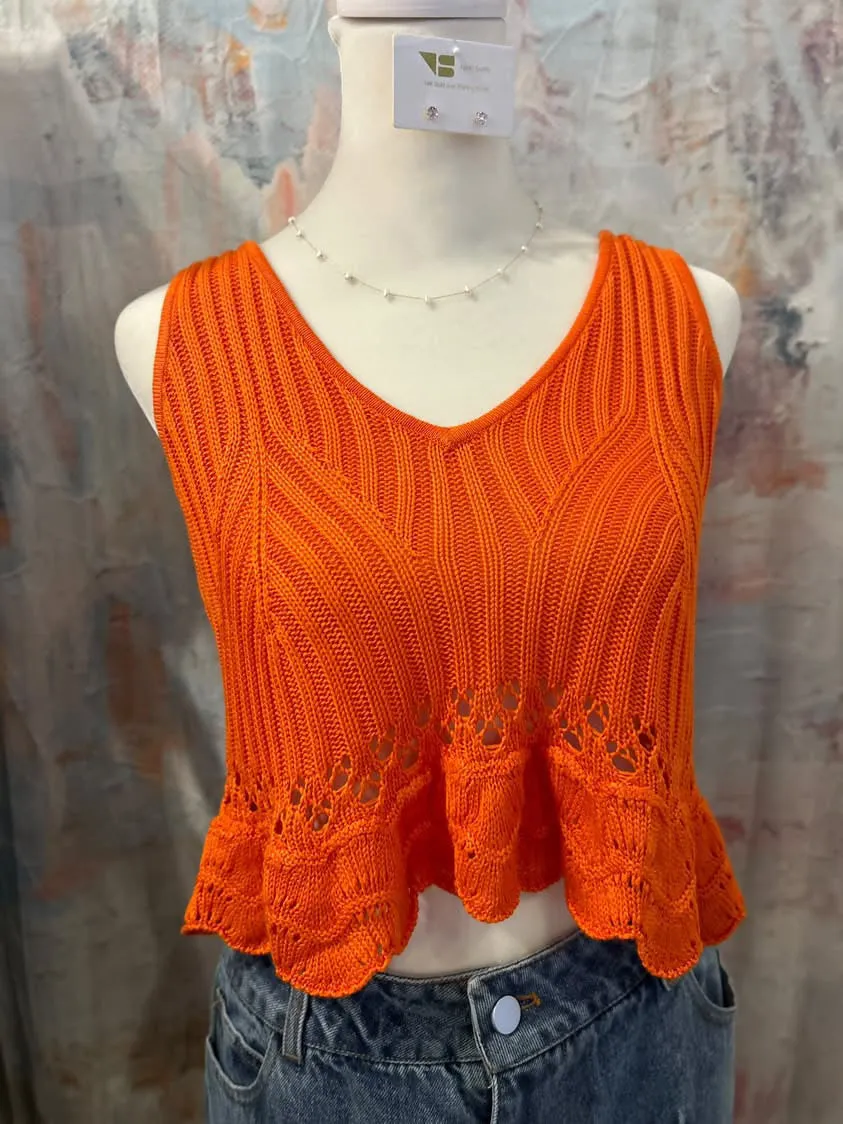 Crop Sweater Tank with Ruffle Detail