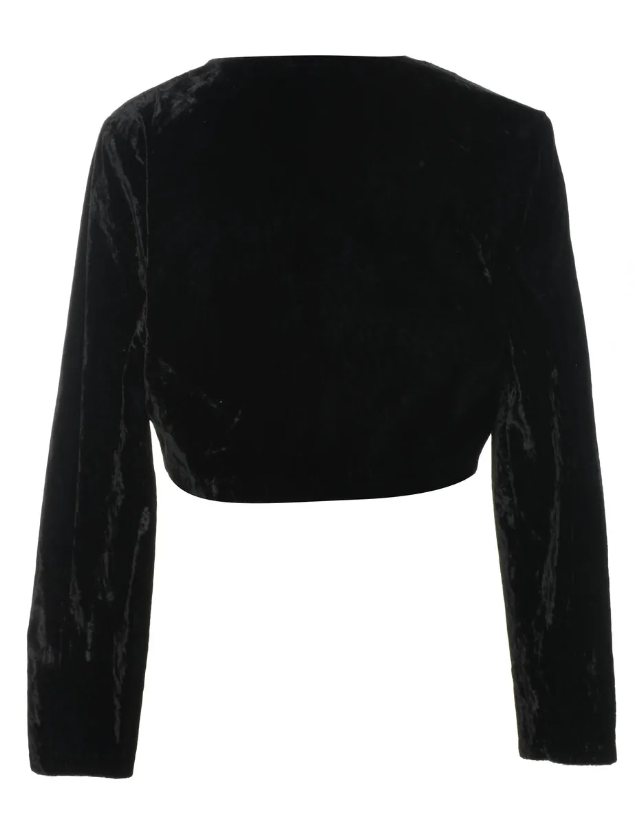 Cropped Black Velvet Evening Jacket - M