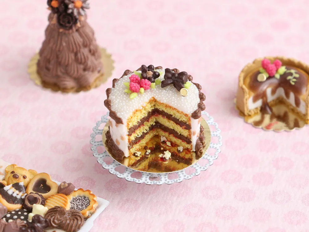 Cut Layer Cake with Chocolate Cream - Handmade Miniature Food for Dollhouses