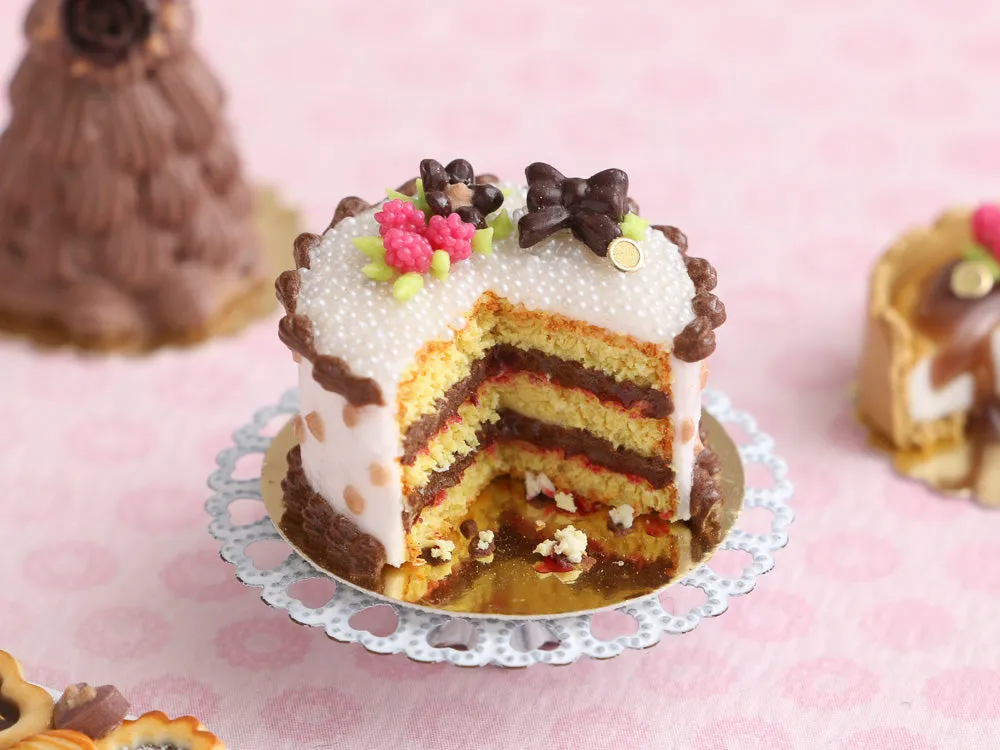 Cut Layer Cake with Chocolate Cream - Handmade Miniature Food for Dollhouses