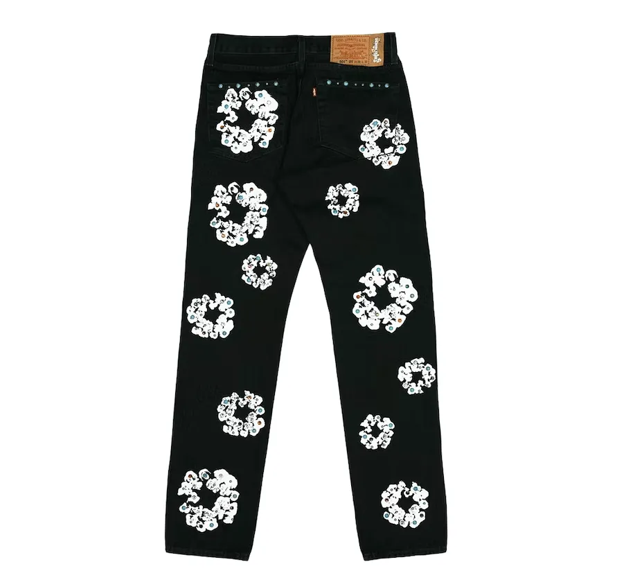Denim Tears x Levi's 501 Cotton Rhinestone Wreath Jeans Black