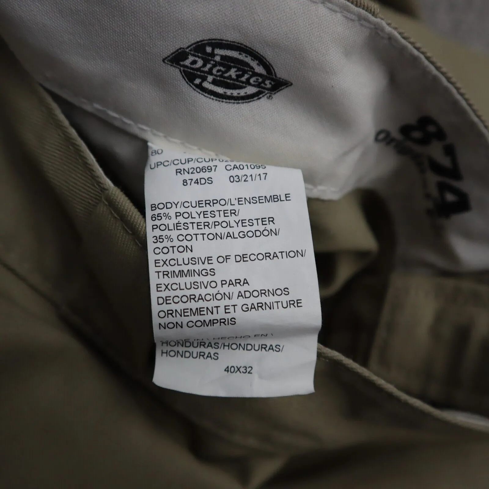 Dickies Womens Chino Pants 874 Original Fit Wide Leg High Rise Beige SZ W40XL32