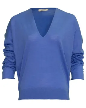 Dorothee Schumacher Drapy Fantasy V-Neck Pullover Colbalt Blue