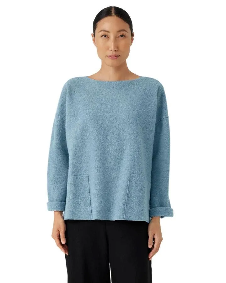 Eileen Fisher Bateau Neck Wool Box Top