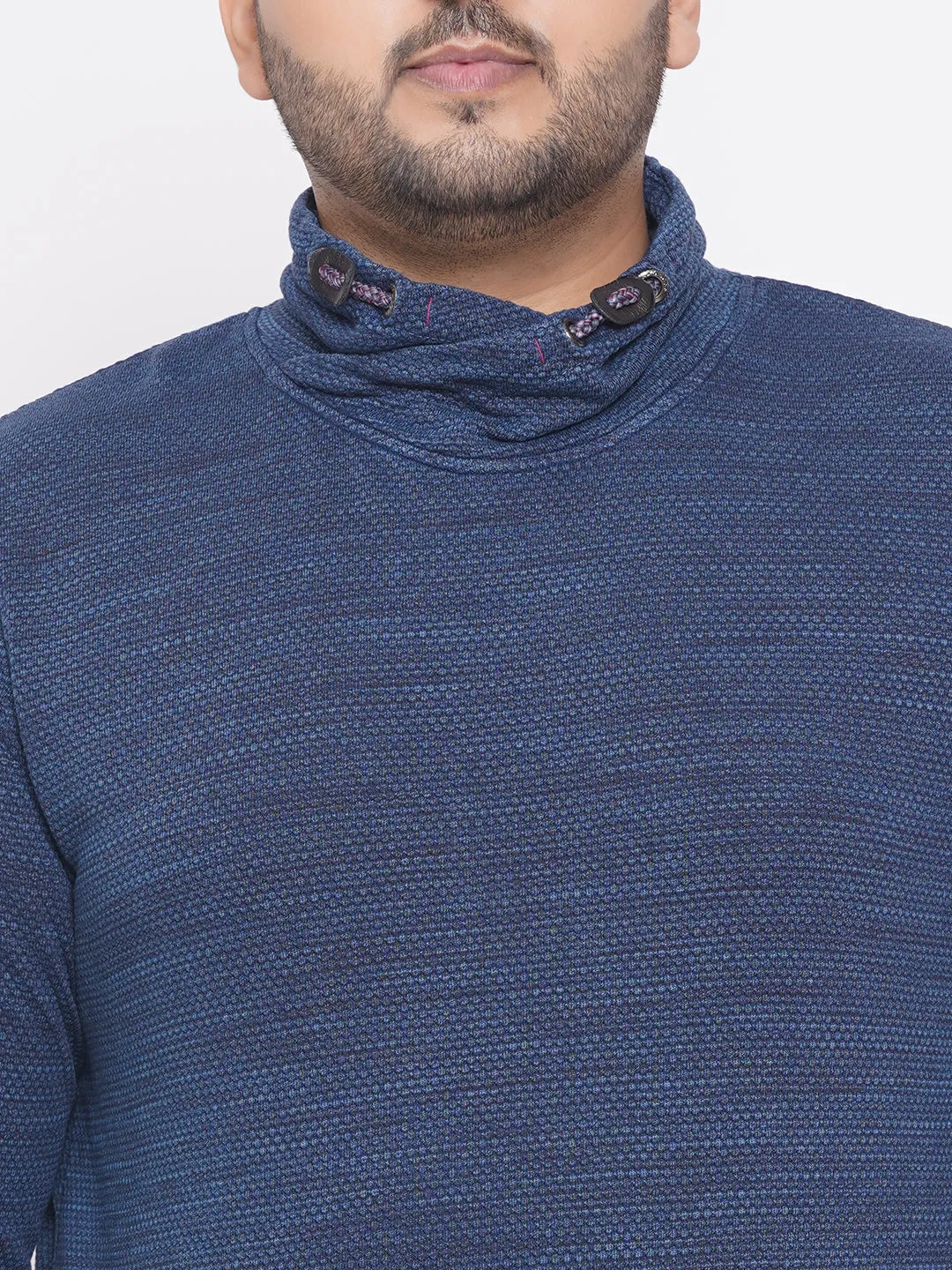 Engbers - Plus Size Men's Regular Fit Soft Cotton Blue  Polo Collar Solid Sweatshirt