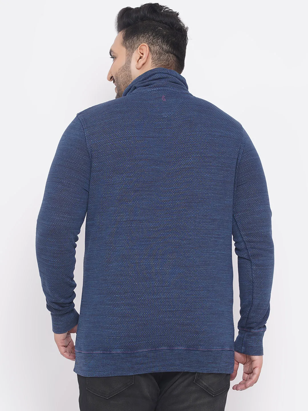 Engbers - Plus Size Men's Regular Fit Soft Cotton Blue  Polo Collar Solid Sweatshirt