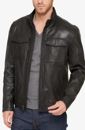 Evum Black Leather Jacket Men Biker Motorcycle Sheepskin