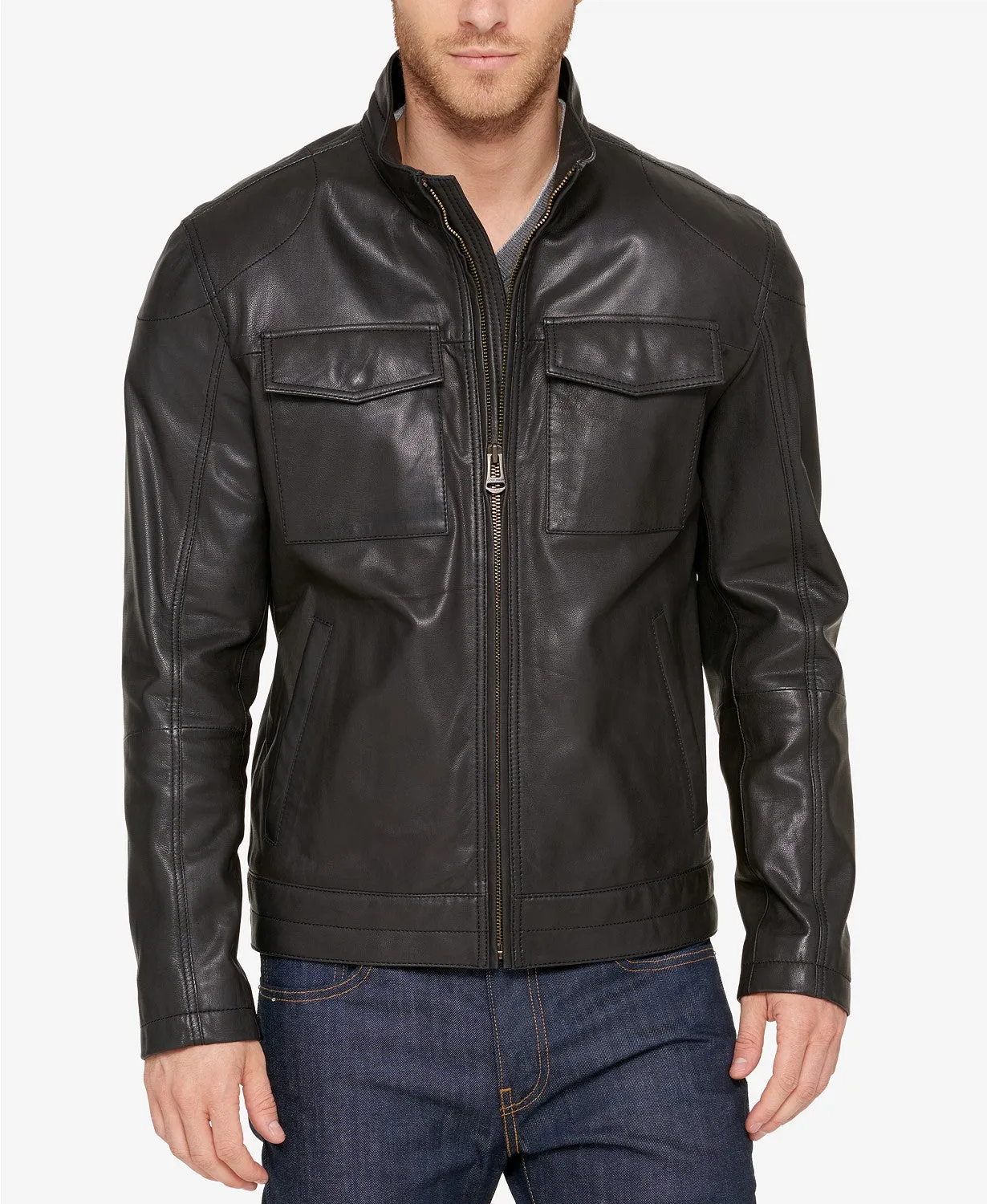 Evum Black Leather Jacket Men Biker Motorcycle Sheepskin