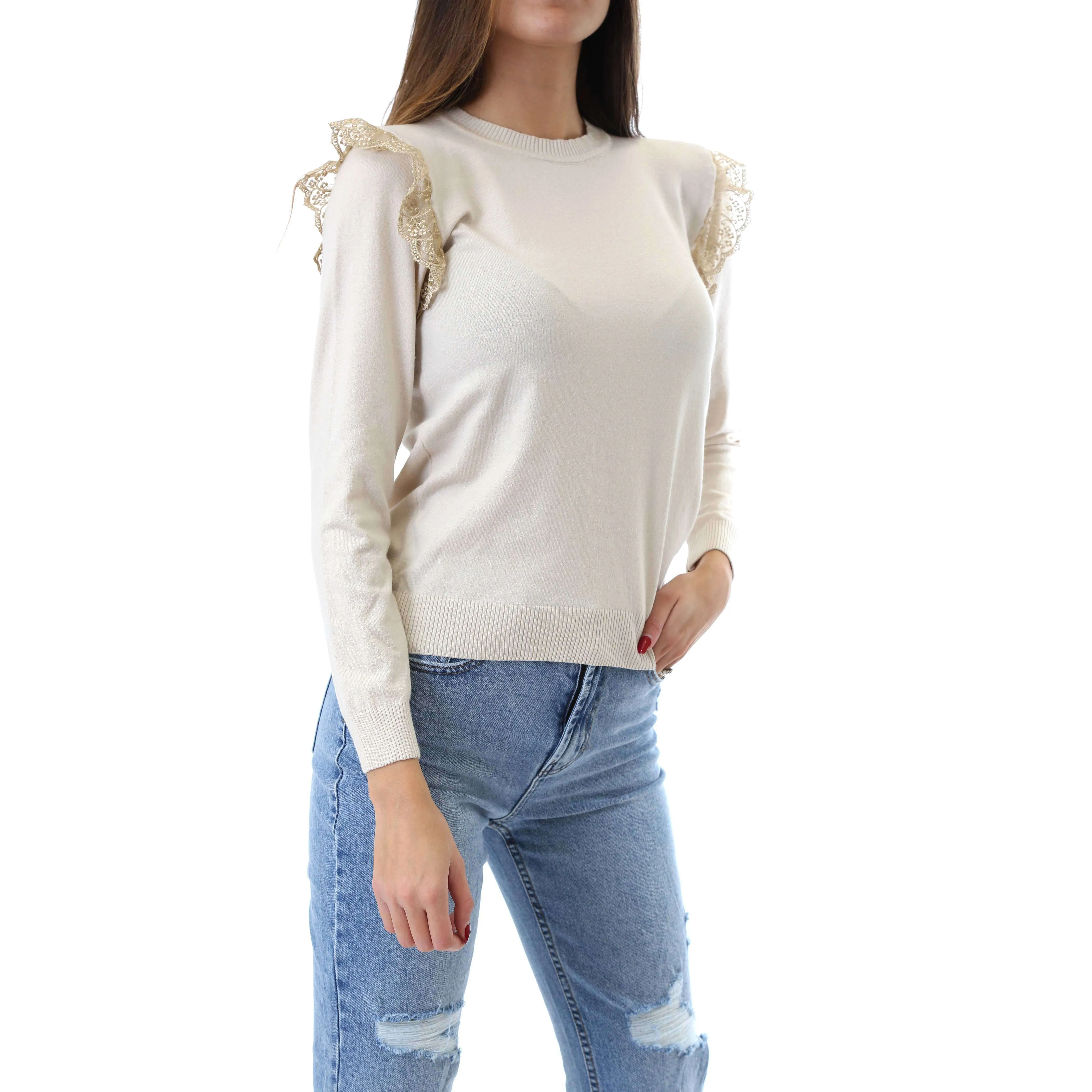 Fabrik London Donna Maglia Pullover Girocollo Apulia Cream