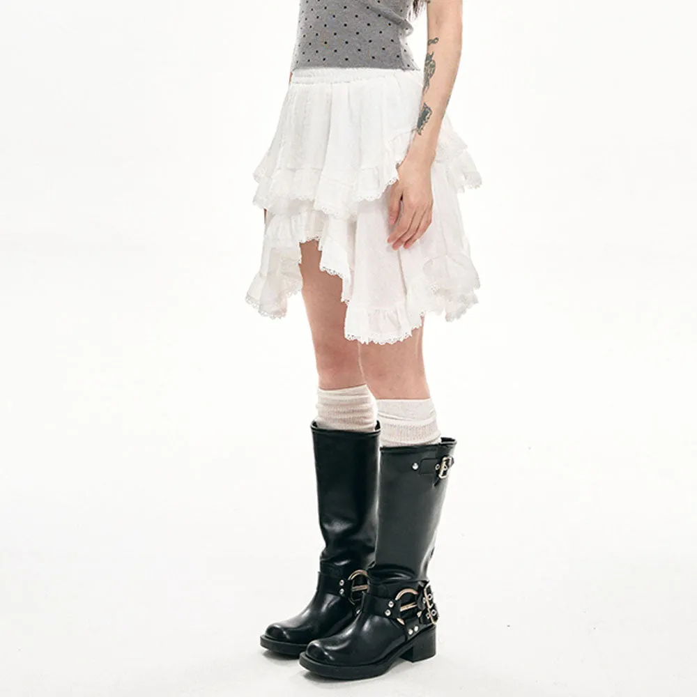 Fairycore Asymmetric Lace Ruffle Skirt