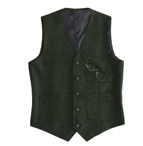 Fashion Men's Slim Fit Tweed Herringbone V Neck Waistcoat