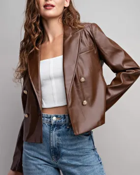 Faux Leather Crop Moto Jacket - Dark Brown - FINAL SALE