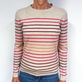 Fawn Pink Stripe Cashmere Crew Neck Jumper Medium