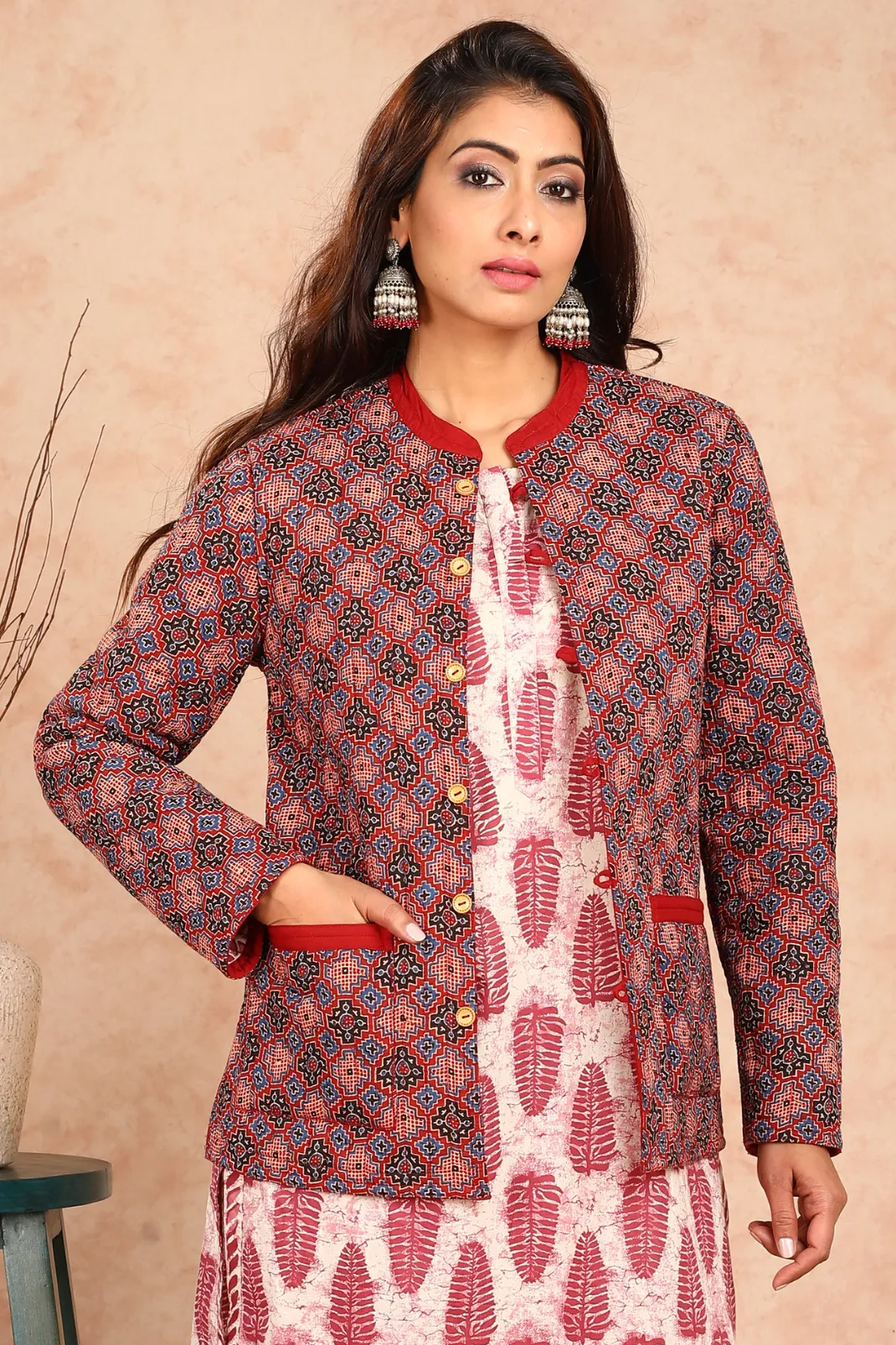 Ferra Ajrakh Quilted Reversible Jacket (With Sleeves) UCJ0001F