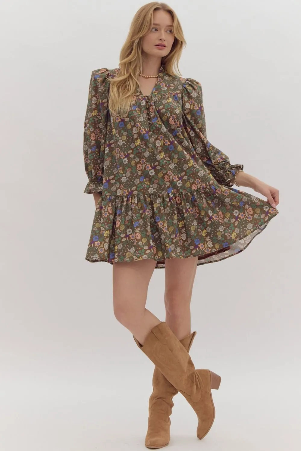 Floral Dress- Brown