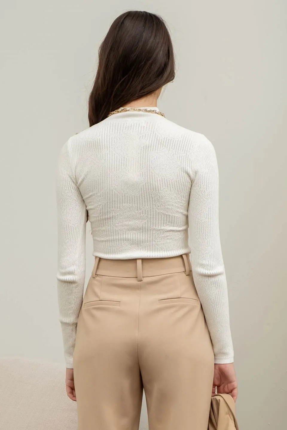 FLORAL MOCK NECK KNIT SWEATER