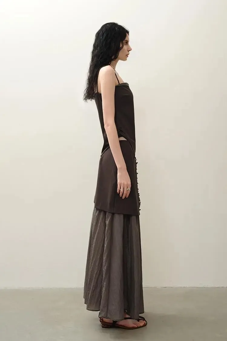Flowy Maxi Skirt with Ruffle Trim Layer