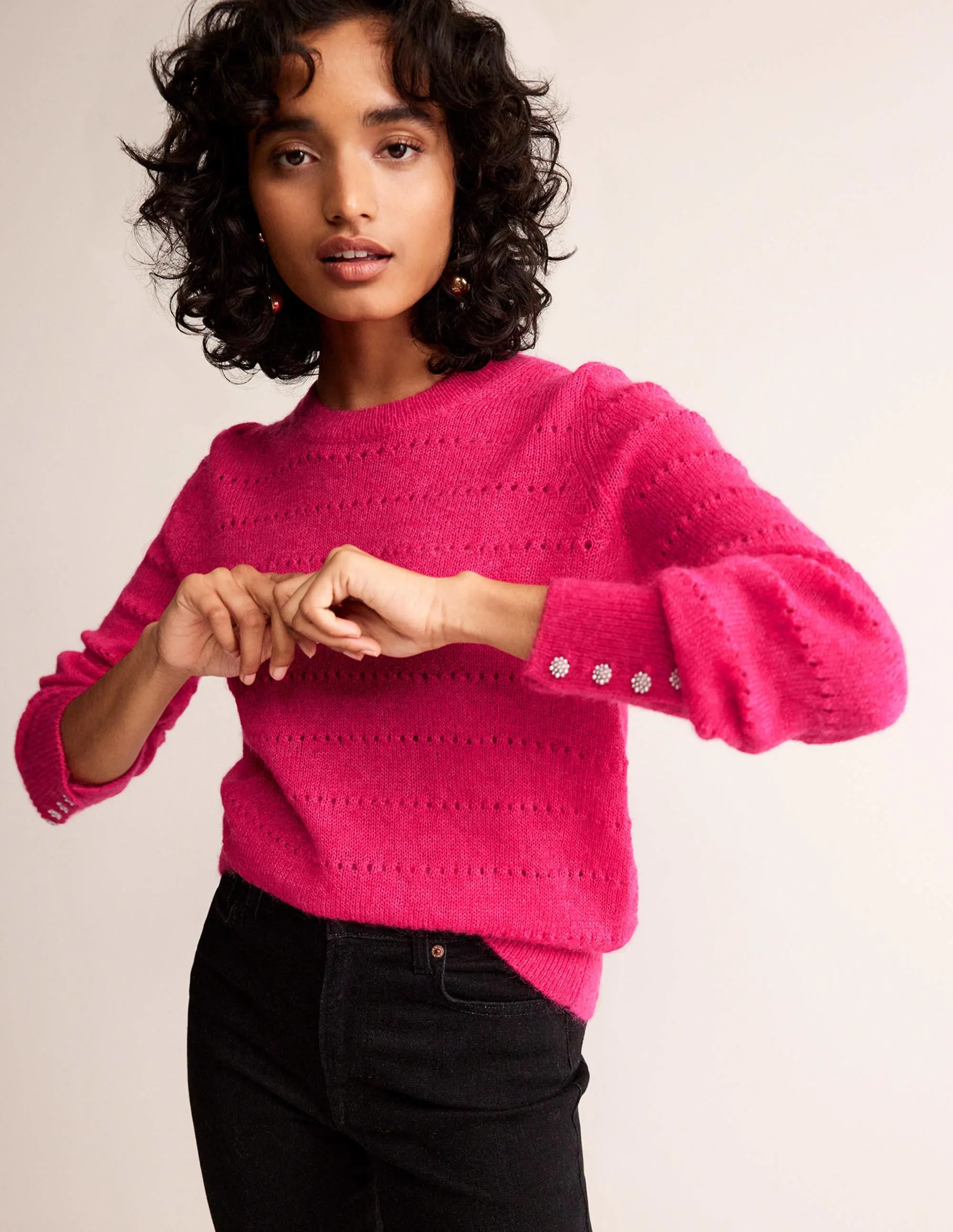 Fluffy Textured Jumper-Vibrant Pink