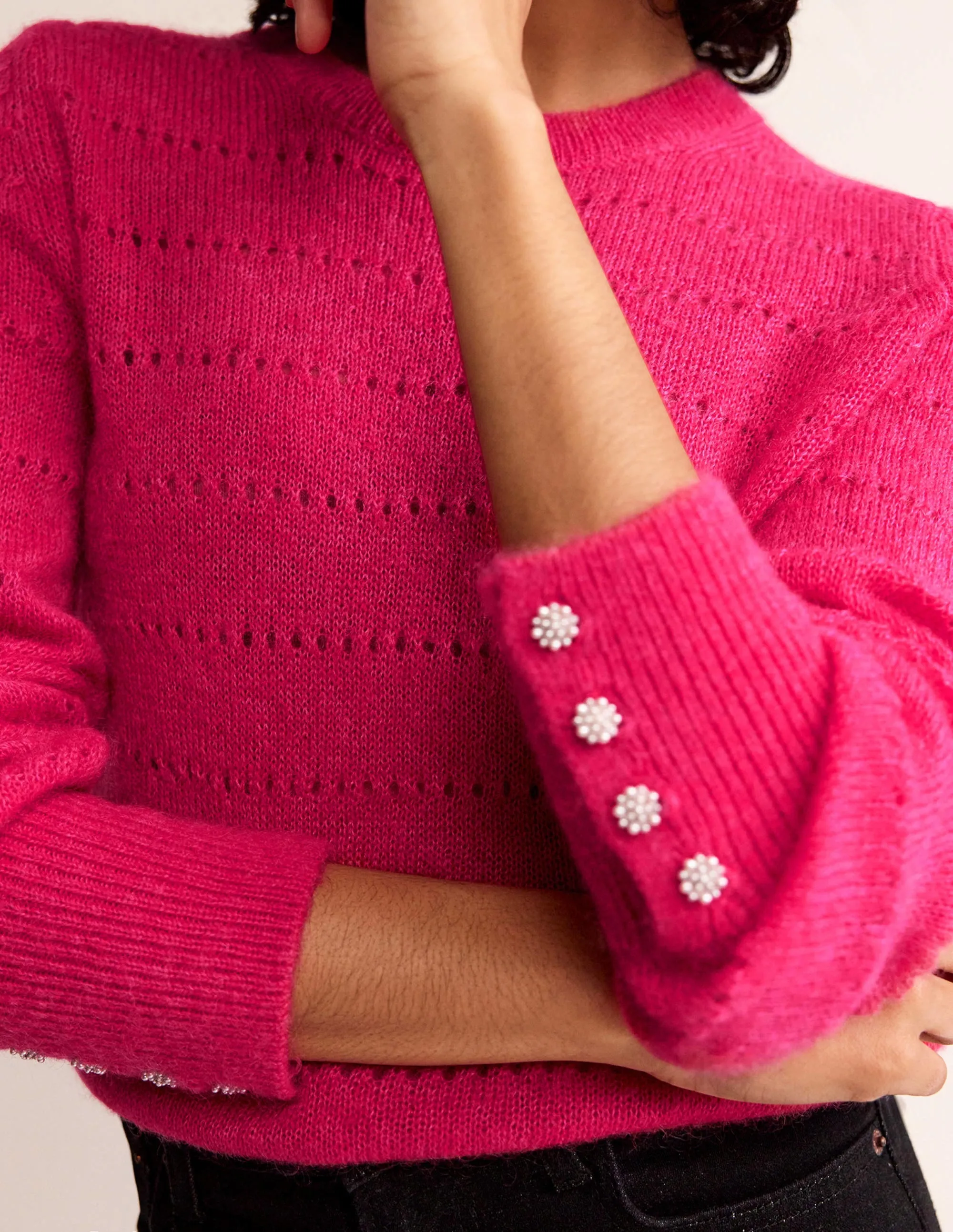 Fluffy Textured Jumper-Vibrant Pink