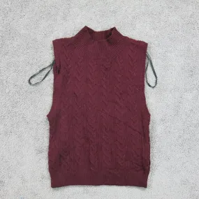 Forever 21 Womens Vest Sweater Sleeveless Knitted Mock Neck Maroon Size Small