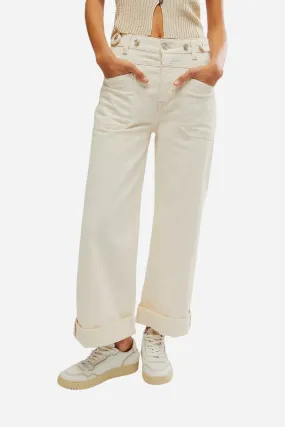 Free People Palmer Cuffed Jeans in Eggshell