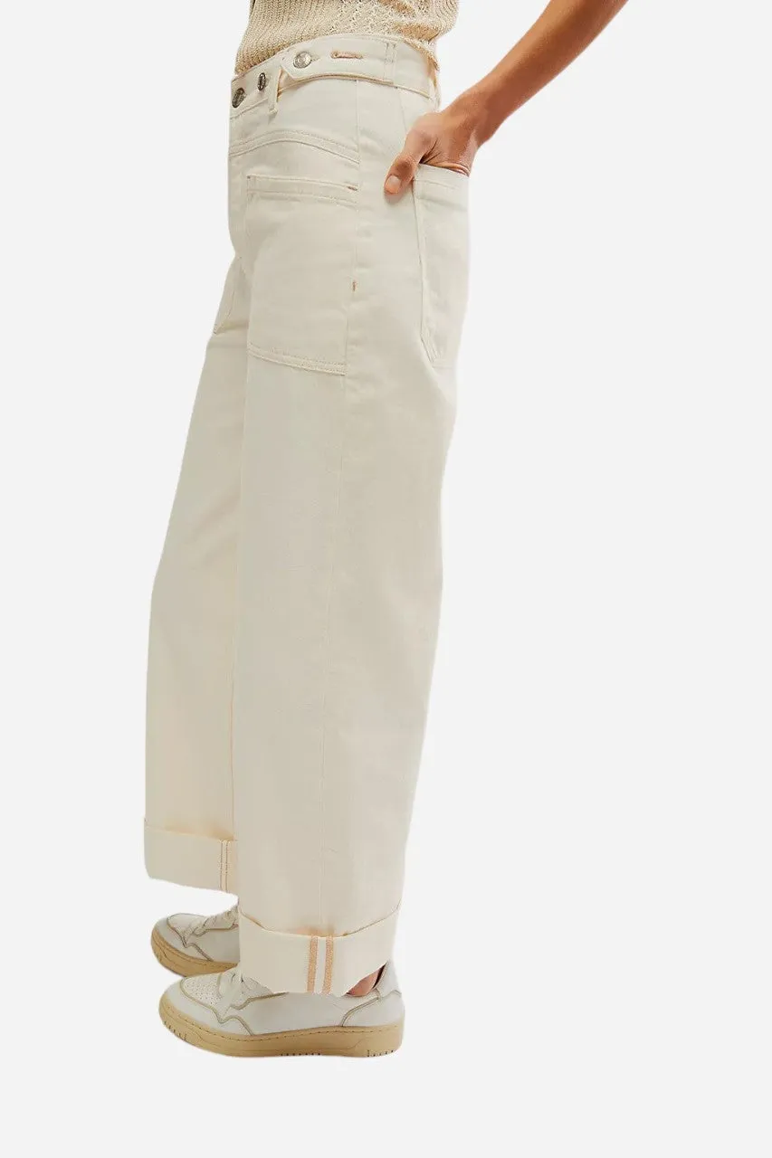 Free People Palmer Cuffed Jeans in Eggshell