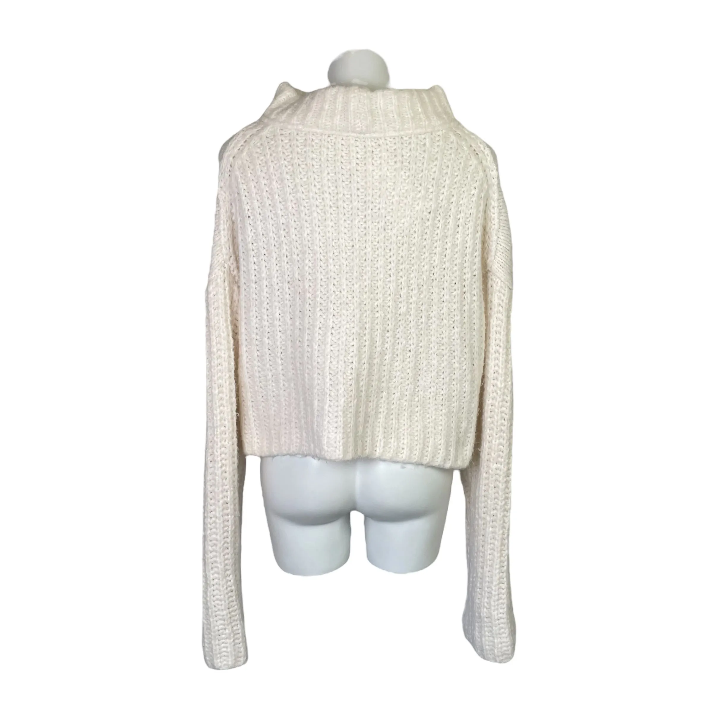 Free People | Women's Cream, Brown and Gray Wool and Alpaca Blend Nordic Print Mockneck Pullover Crop Sweater | Size: M