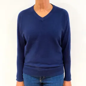 French Navy Blue Slouchy Batwing Cashmere V-Neck Jumper Medium