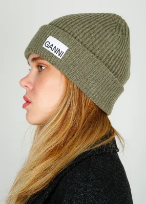 GANNI A5354 Rib Knit Beanie in Dusty Olive