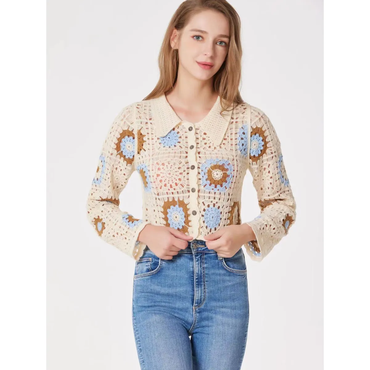 Geometric Flower Croptop Sweater