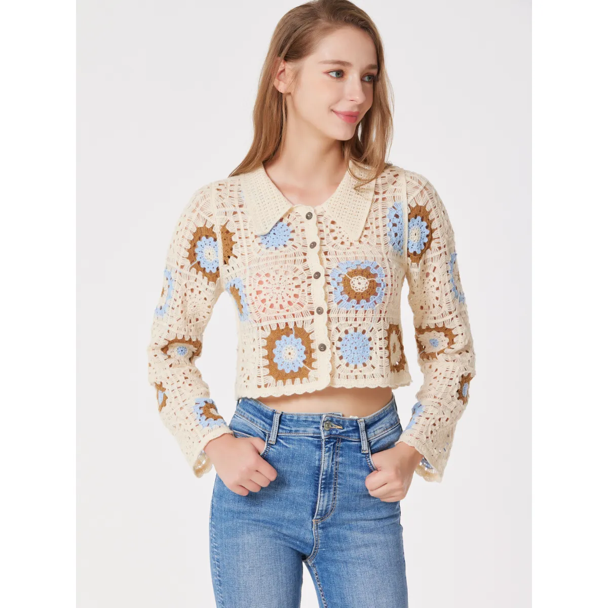 Geometric Flower Croptop Sweater