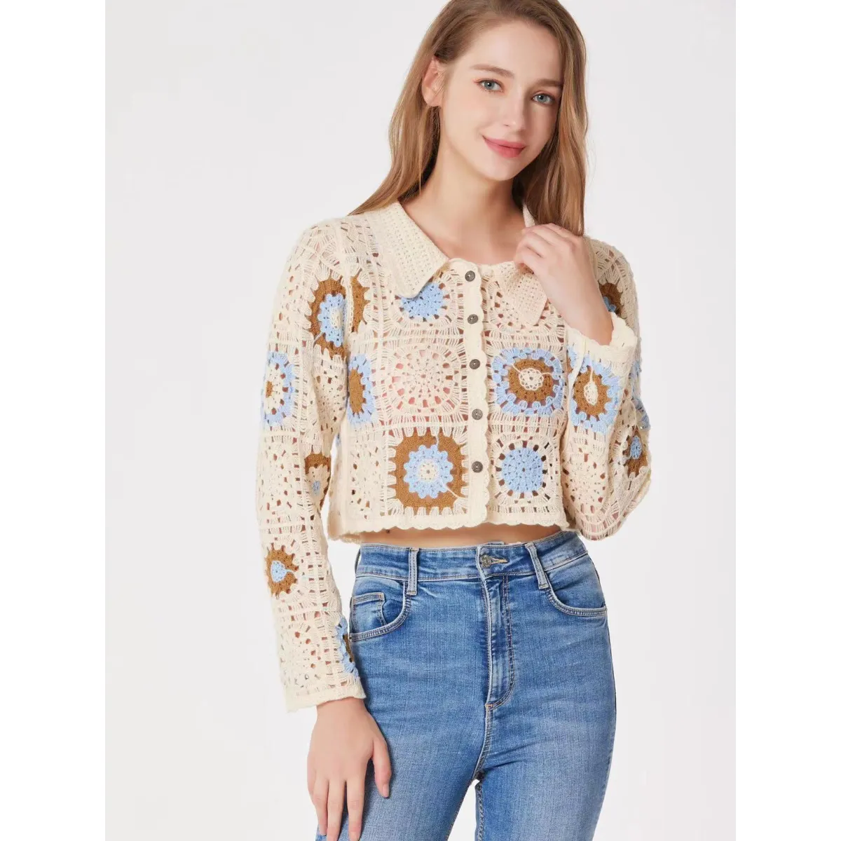 Geometric Flower Croptop Sweater