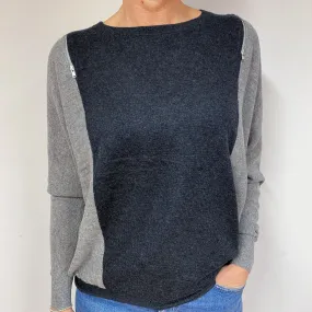 Grey Slouchy Batwing Cashmere Crew Neck Jumper Medium