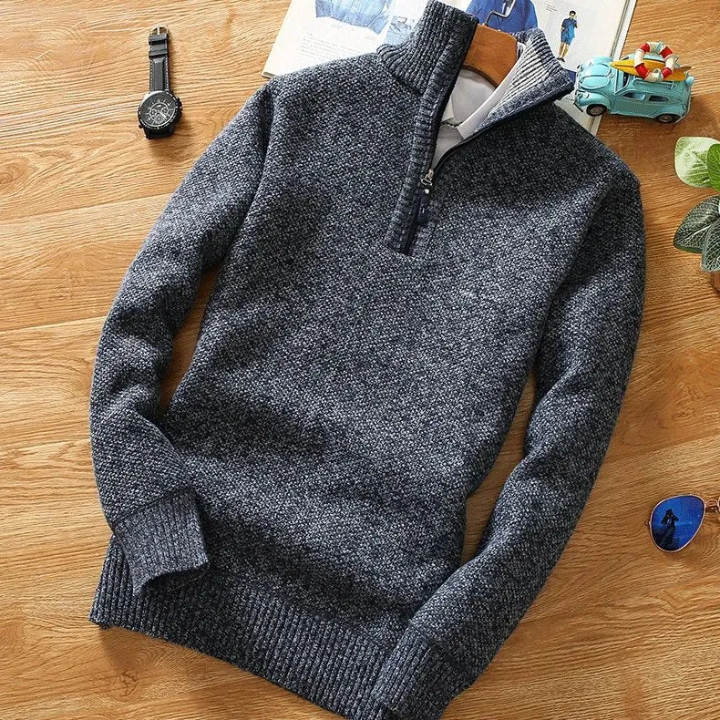 Half-Zipper Men's Fleece Sweater Turtleneck Warm Pullover