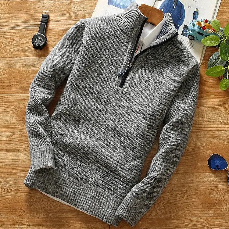 Half-Zipper Men's Fleece Sweater Turtleneck Warm Pullover
