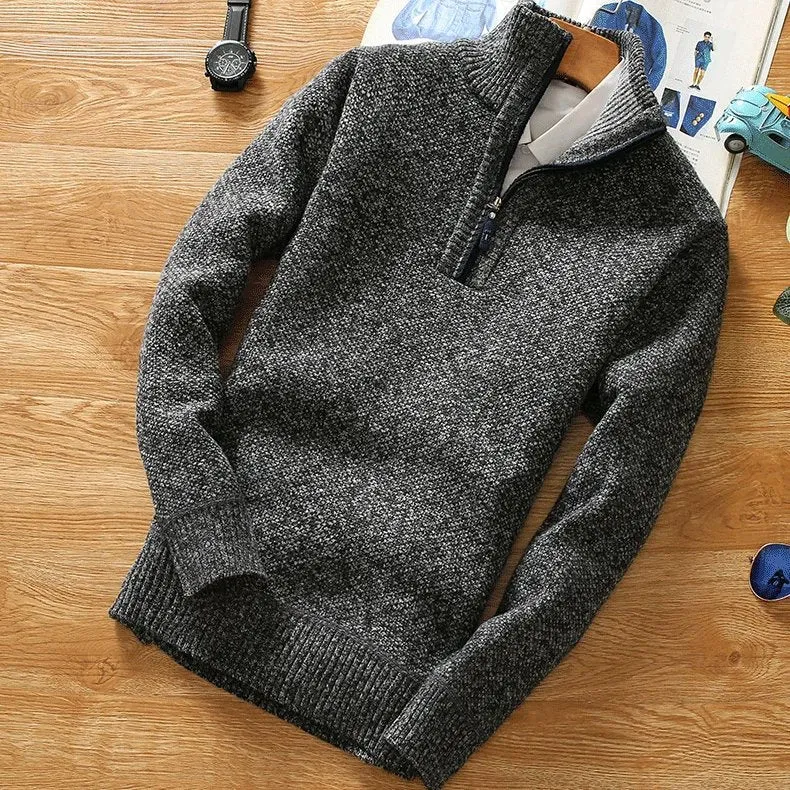 Half-Zipper Men's Fleece Sweater Turtleneck Warm Pullover
